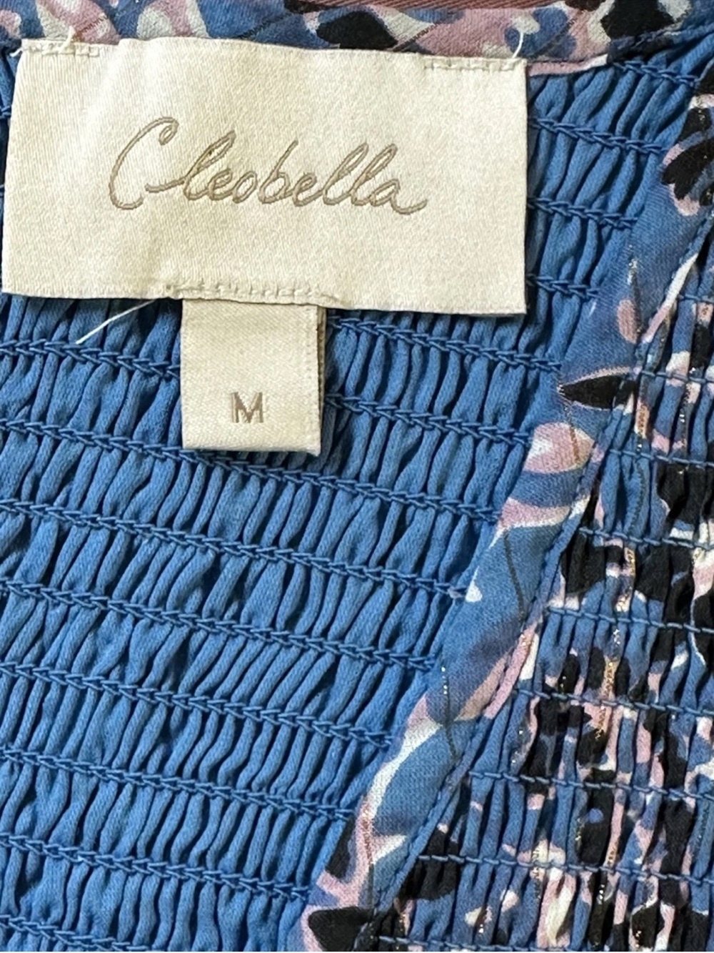 Cleobella Autumn Midi Dress Blue Paisley Floral Flutter Sleeve Smocked Size M - Picture 9 of 14